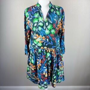 Jude Connally Faith‎ Painted Floral Cotton Navy Dress Women's Size Medium